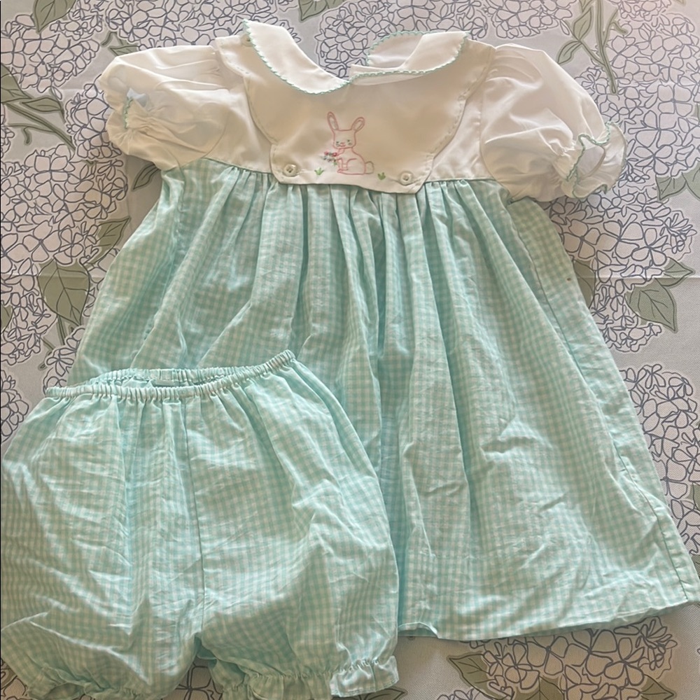 Petit Ami bunny dress - Blue and White Gingham Set